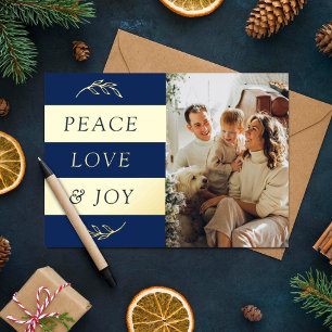Peace, Love & Joy Modern FotoKerstmis Folie Feestdagenkaart