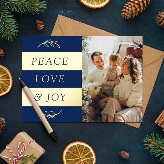 Peace, Love & Joy Modern FotoKerstmis Folie Feestdagenkaart