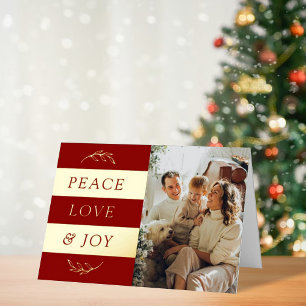 Peace, Love & Joy Modern FotoKerstmis Folie Feestdagenkaart