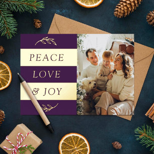 Peace, Love & Joy Modern Photo Christmas Real Folie Feestdagenkaart