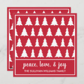Peace Love Joy Modern Red White Tree Pattern Feestdagenkaart (Voorkant / Achterkant)