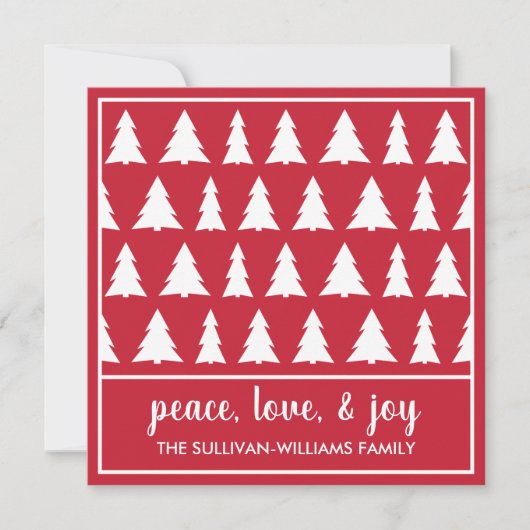 Peace Love Joy Modern Red White Tree Pattern Feestdagenkaart (Voorkant)