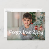 Peace Love Joy Modern Schattige script Kerstfoto Briefkaart (Voorkant / Achterkant)