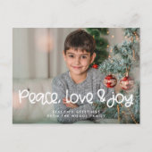 Peace Love Joy Modern Schattige script Kerstfoto Briefkaart (Voorkant)