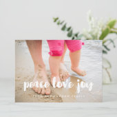 Peace Love Joy Moderne familiefoto Feestdagenkaart (Staand voorkant)