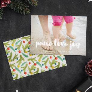 Peace Love Joy Moderne familiefoto Feestdagenkaart