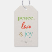 Peace Love Joy Moderne kleurrijke vakantie Cadeaulabel (Achterkant)