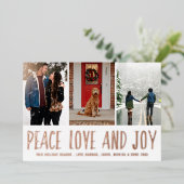 Peace Love Joy Multi-Photo Folie Feestdagenkaart (Staand Voorkant)