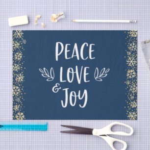 Peace Love Joy Navy Gold Snowflakes Typografie Tissuepapier
