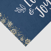 Peace Love Joy Navy Gold Snowflakes Typografie Tissuepapier (Detail)