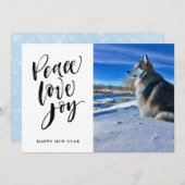 Peace Love Joy | Nieuwjaarsfoto van modern script Feestdagenkaart (Voorkant / Achterkant)
