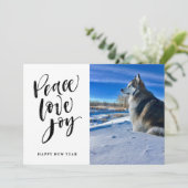 Peace Love Joy | Nieuwjaarsfoto van modern script Feestdagenkaart (Staand voorkant)