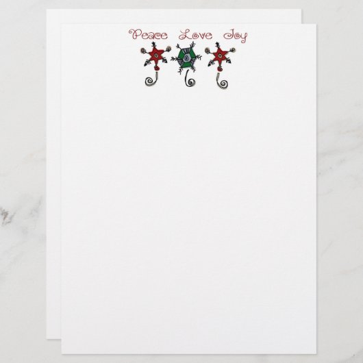 Peace Love Joy Ornamenten kerstbriefpapier (Voorkant / Achterkant)