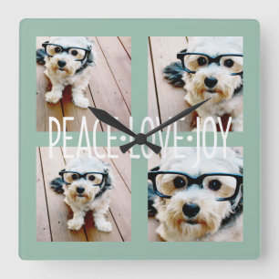 Peace Love Joy Photo Collage Holiday Greep Vierkante Klok