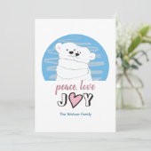 Peace Love Joy Polar Beren Kerst Feestdagenkaart (Staand voorkant)