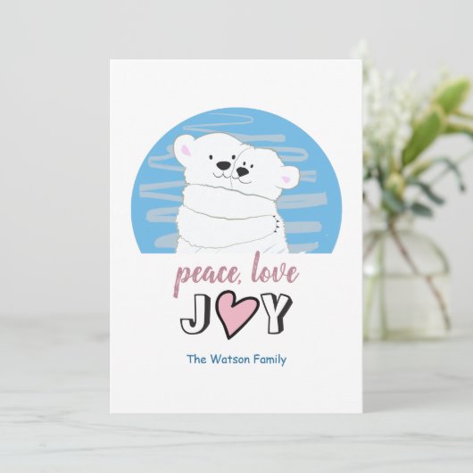 Peace Love Joy Polar Beren Kerst Feestdagenkaart (Staand voorkant)