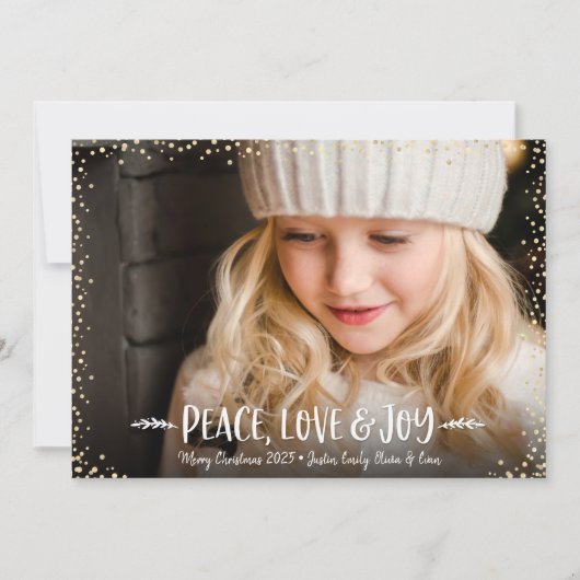 Peace Love Joy Quote Typografie Chic Custom Photo Feestdagenkaart (Voorkant)