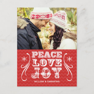 Peace Love Joy Red Chevron Holiday Briefkaart