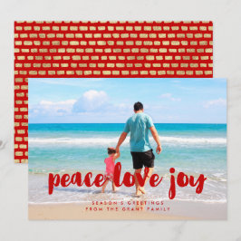 Peace Love Joy Red Christmas Familiefoto Feestdagenkaart