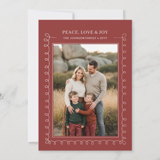 Peace Love & Joy Red Family Photo Christmas Feestdagenkaart (Voorkant)