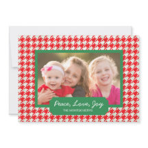 Peace Love Joy Red Houndstooth Vakantiefoto Kaart