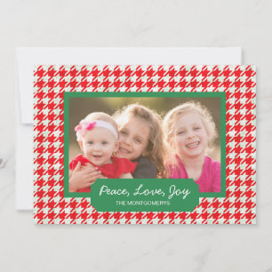 Peace Love Joy Red Houndstooth Vakantiefoto Kaart