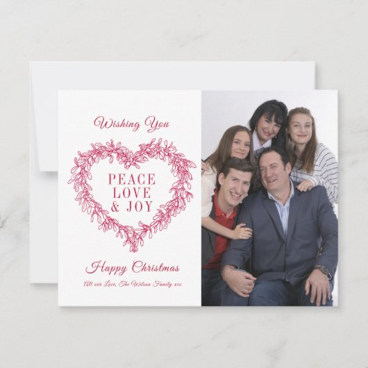 Peace Love joy red mistletoe hartfoto Kerstmis (Voorkant)