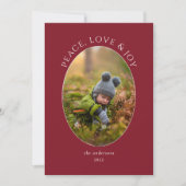 Peace, Love & Joy Red Photo Holiday Feestdagenkaart (Voorkant)