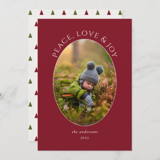 Peace, Love & Joy Red Photo Holiday Feestdagenkaart (Voorkant / Achterkant)