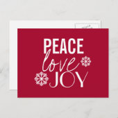 Peace Love Joy Red Snowflake Holiday Briefkaarten (Voorkant / Achterkant)
