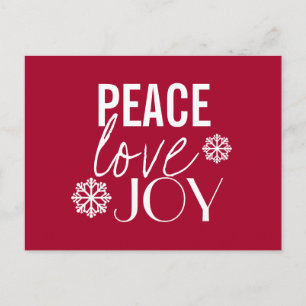 Peace Love Joy Red Snowflake Holiday Briefkaarten