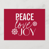 Peace Love Joy Red Snowflake Holiday Briefkaarten (Voorkant)