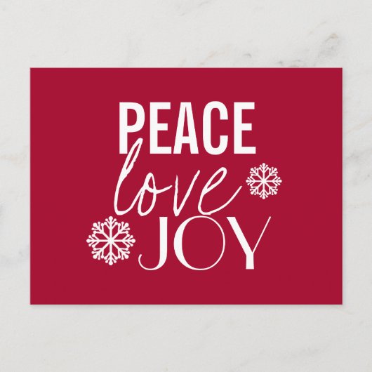 Peace Love Joy Red Snowflake Holiday Briefkaarten (Voorkant)