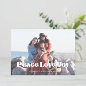 Peace Love Joy  Retro Inspirerend Foto Feestdagenkaart (Staand voorkant)