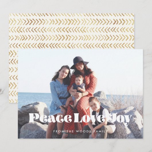 Peace Love Joy  Retro Inspirerend Foto Feestdagenkaart (Voorkant / Achterkant)