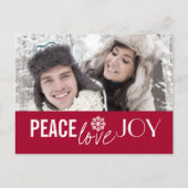 Peace Love Joy Rode Sneeuwvlok Vakantie Briefkaart (Voorkant)