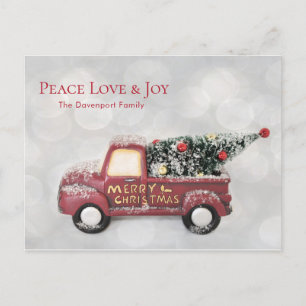 Peace Love & Joy Rode Speelgoed Truck Levering Feestdagenkaart