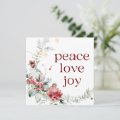 Peace Love Joy Rode Witte Plein Vakantie Kaart (Staand voorkant)