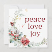 Peace Love Joy Rode Witte Plein Vakantie Kaart (Voorkant)