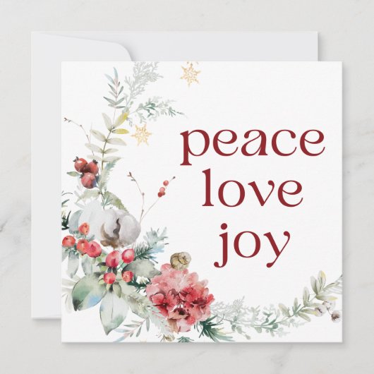 Peace Love Joy Rode Witte Plein Vakantie Kaart (Voorkant)