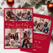 Peace Love Joy Rood Goud Fotocollage Kerstmis Feestdagenkaart
