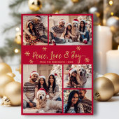 Peace Love Joy Rood Goud Fotocollage Kerstmis Feestdagenkaart