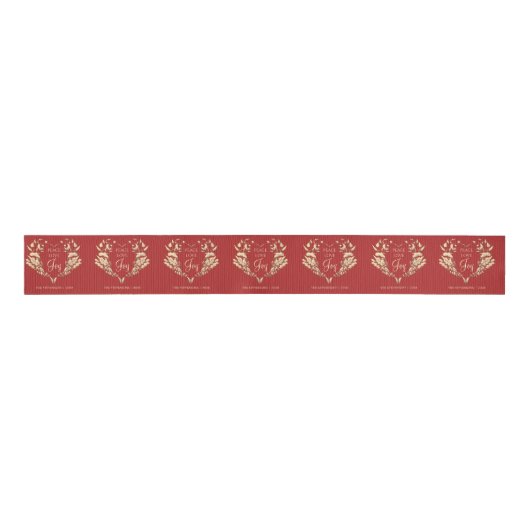 Peace Love Joy Rood Goud gepersonaliseerd Grosgrain Lint (Voorkant)