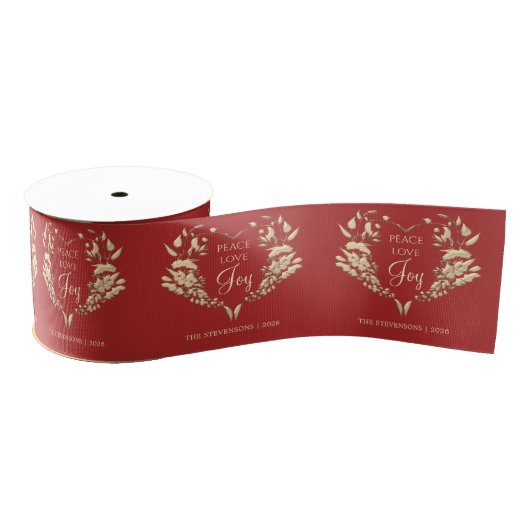 Peace Love Joy Rood Goud gepersonaliseerd Grosgrain Lint (Spoel)