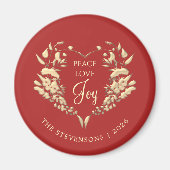 Peace Love Joy Rood Goud Kerstmis Magneet (Voorkant)