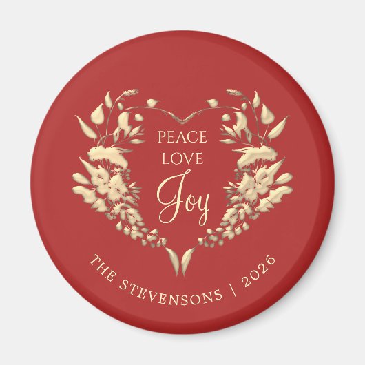 Peace Love Joy Rood Goud Kerstmis Magneet (Voorkant)