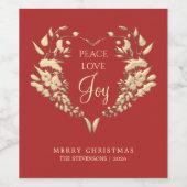 Peace Love Joy Rood Goud Kerstmis Wijn Etiket (Enkel label)