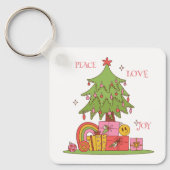 Peace, Love & Joy - Schattigee retro kerstboom Sleutelhanger (Voorkant)