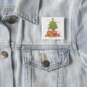 Peace, Love & Joy - Schattigee retro kerstboom Vierkante Button 5,1 Cm (In situ)