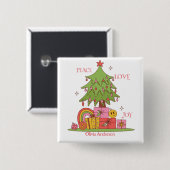 Peace, Love & Joy - Schattigee retro kerstboom Vierkante Button 5,1 Cm (Voorkant /achterkant)